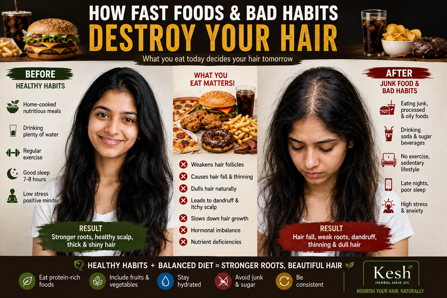 Before and after - How junk food and bad habits damage hair health in Chennai